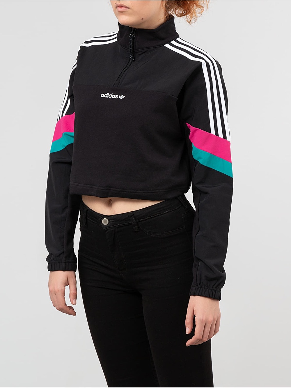 adidas Originals Half-Zip Crop Track Jacket Black Cropped Active Top size L - Picture 12 of 13